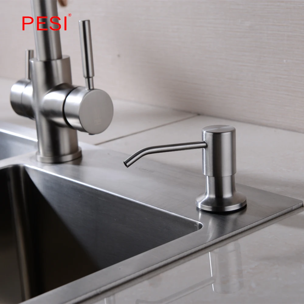 

Deck Mount Stainless Steel Kitchen Sink Countertop Soap Dispenser Built in Hand Soap Dispenser Pump Large Capacity 13 OZ Bottle