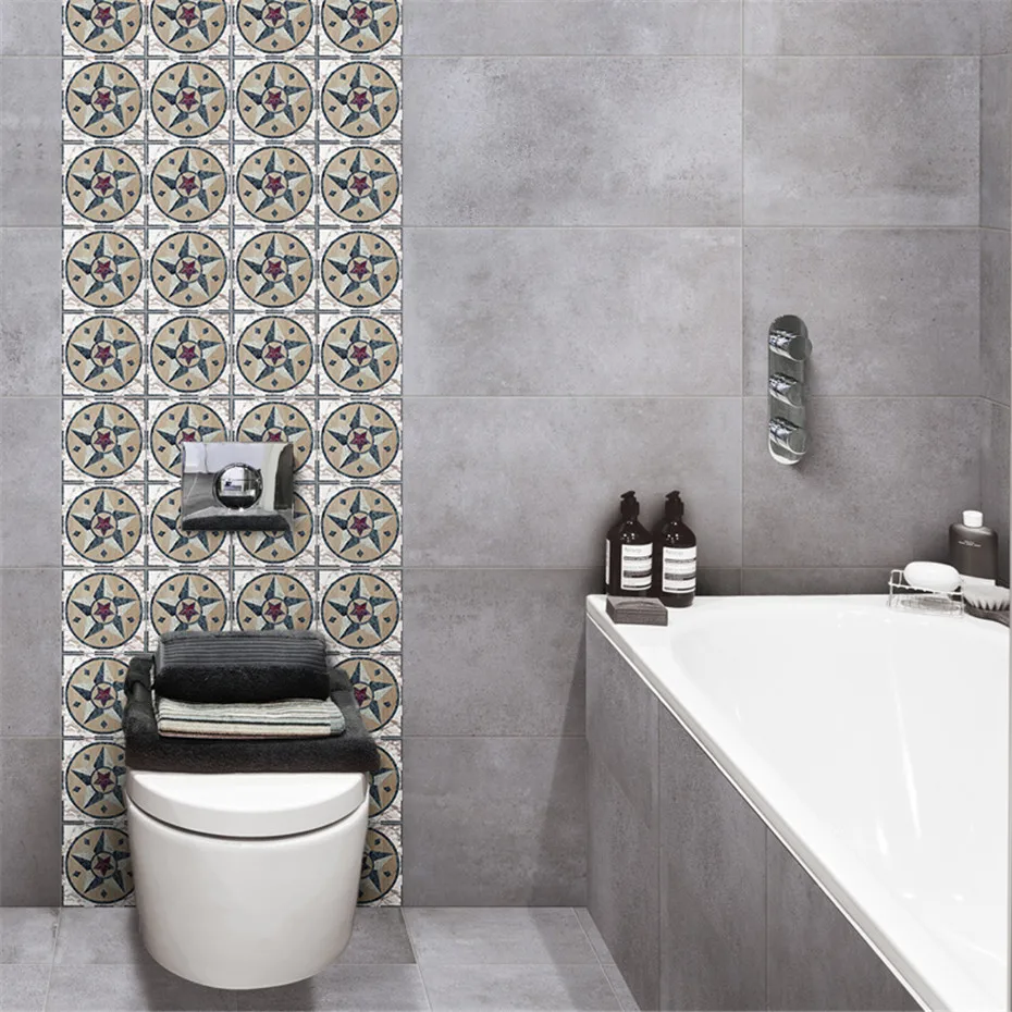 Home Living Wall Sticker Retro Vintage Tiles Posters Bathroom Wall Sticker Retro Vintage Tiles