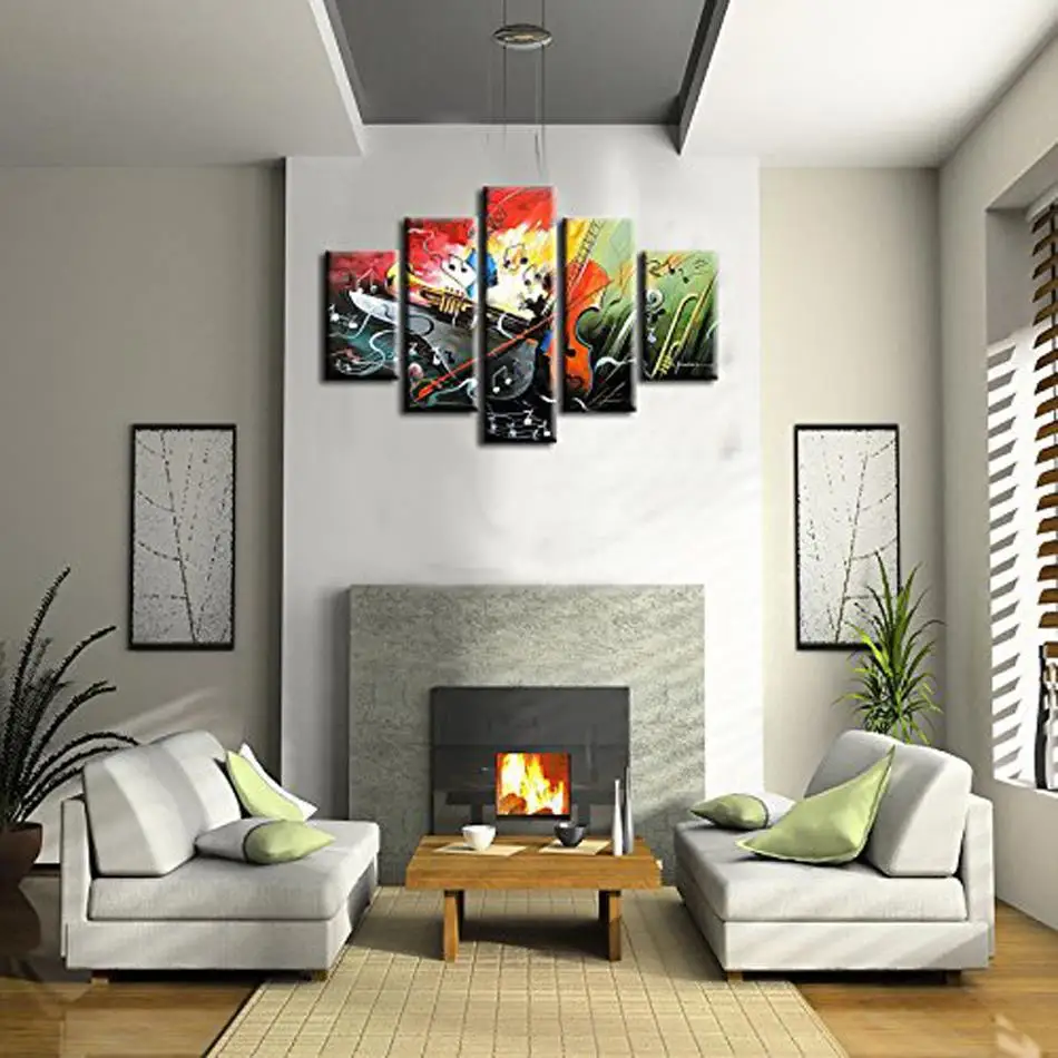 

Free Shipping 100% Handpainted musical instrument guitar piano saxophone Oil Painting On Canvas Wall Art Pictures Home Decor