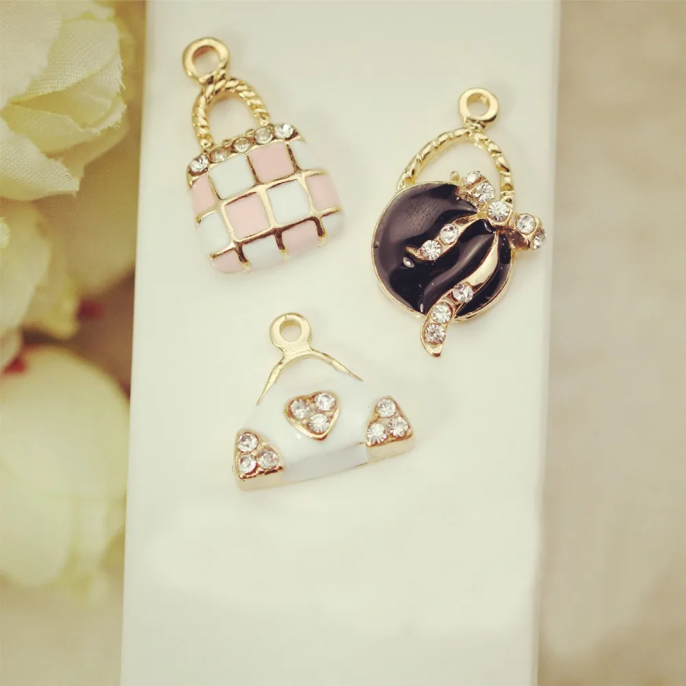 10pcs Fashion Jewelry Metal charms bags cute charm Zircon necklaces