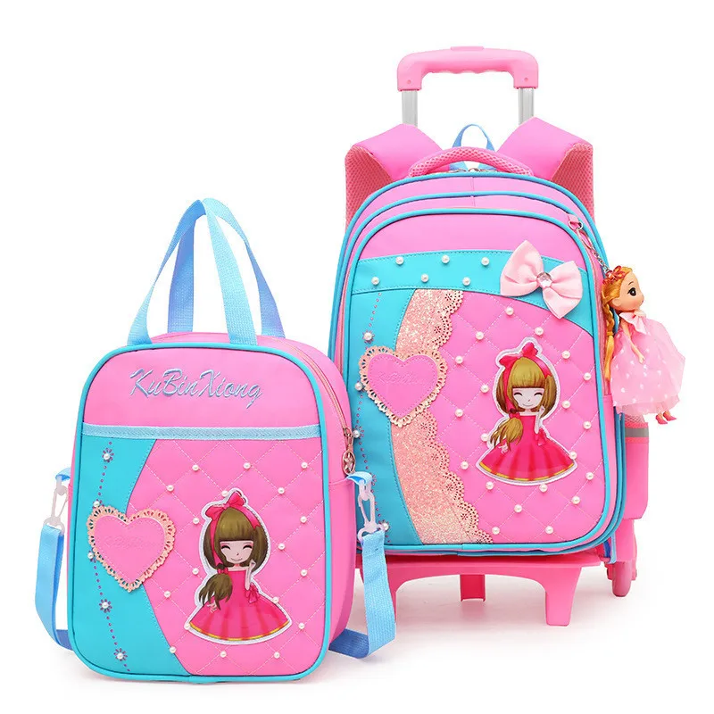 Детская школьная сумка на колесах Рюкзак с колесами школьная сумка для девочек Детский Школьный Рюкзак Студент Рюкзаки школьные сумки и портфели - Цвет: pink 2 wheels