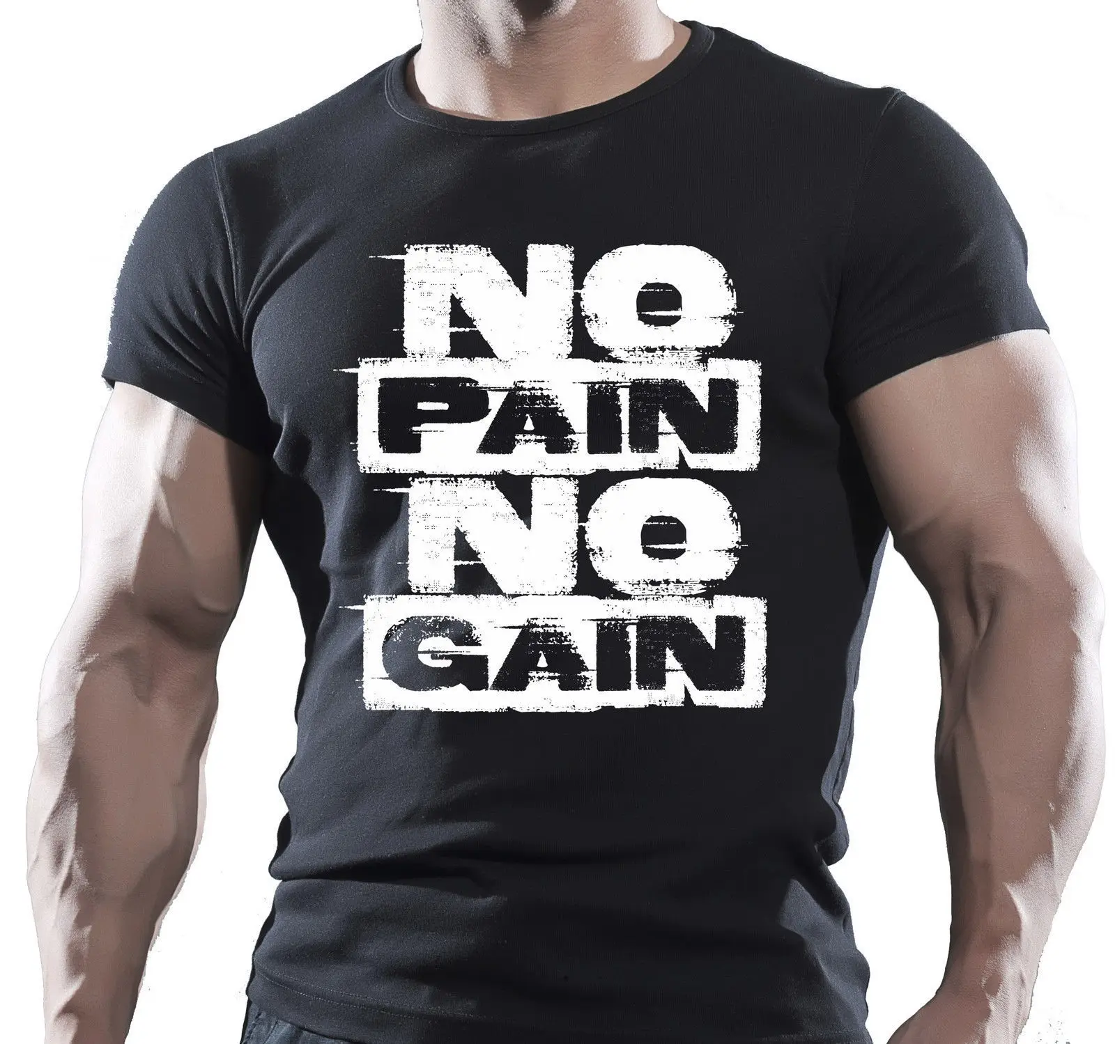 NO PAIN GAIN мужские GYMER Бодибилдинг мотивация футболки зверь одежда|Футболки| |