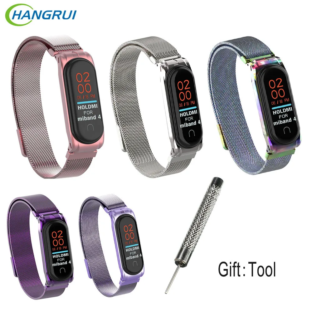 

For XiaoMi Mi Band 3 4 Bracelet Magnetic Metal Stainless Steel Miband 4 Wristbands Pulseira Mi band 4 3 Mi4 Replaceable Strap