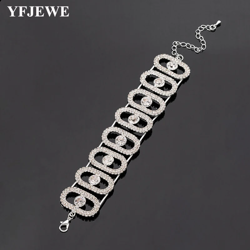 

YFJEWE Women's hip-hop Miami Crystal Bracelet Gold Silver Rhinestones Rapper Big Bracelet Jewelry B266