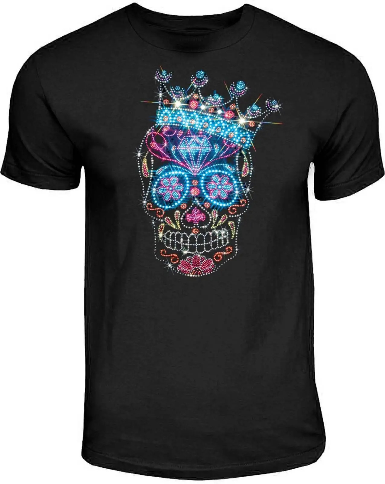 Стразы шпильки Сахар Череп Футболка короны dia de Los Muertos маленький до 4XL|Футболки| |