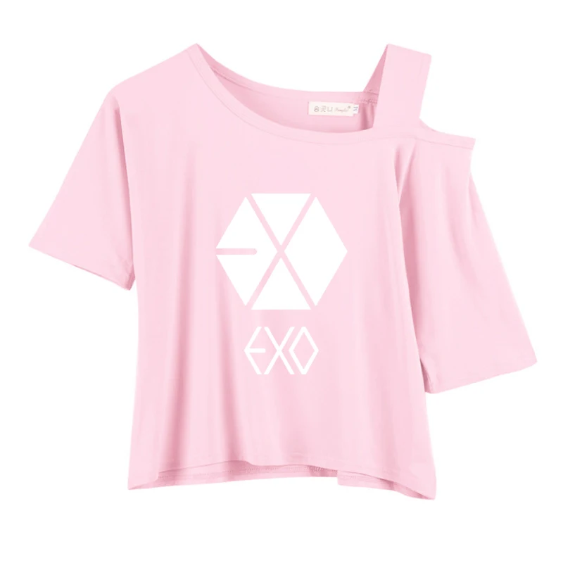 Exo Got7 Next черная розовая Женская футболка с коротким рукавом Monsta X Seventeen Twice Wanna One Stray Kids Ikon Ateez футболка для женщин - Цвет: exo-pink