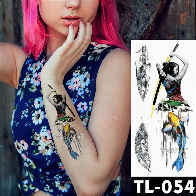 Водонепроницаемый для рисунков на теле живопись татуировки на руку японская гейша цветок лотоса женские временные фальшивые татуировки - Цвет: 07