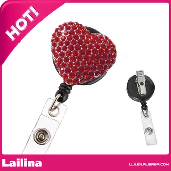 

Bling Rhinestone Retractable Badge Reel/ ID Badge Holder / Brooch / Pendant / Id Badge Holder (RED Heart )