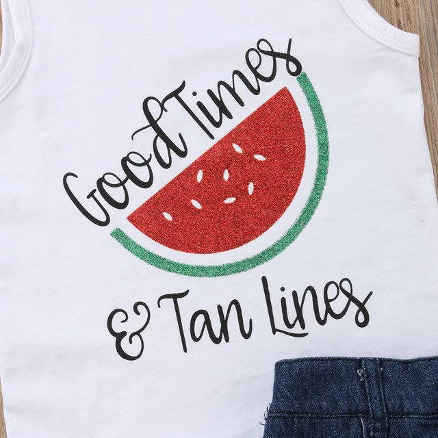 Toddler Kids Baby Girls Watermelon Vest Tops Denim Shorts Pants Jeans 2PCS Outfits Summer Clothes Set 1-5T 4