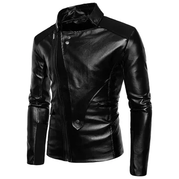 

Spring Autumn Slim Fit Men's PU Leather Jackets 2017 Classic Stayed Zipper Leather Overcoat Coats Fashion Black Male Outerwears