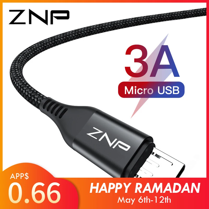 

ZNP Micro USB Cable 3A Fast Charging Microusb Charger Cord For Samsung Xiaomi Redmi Note 5 Pro Honor Tablet Android Phone Micro