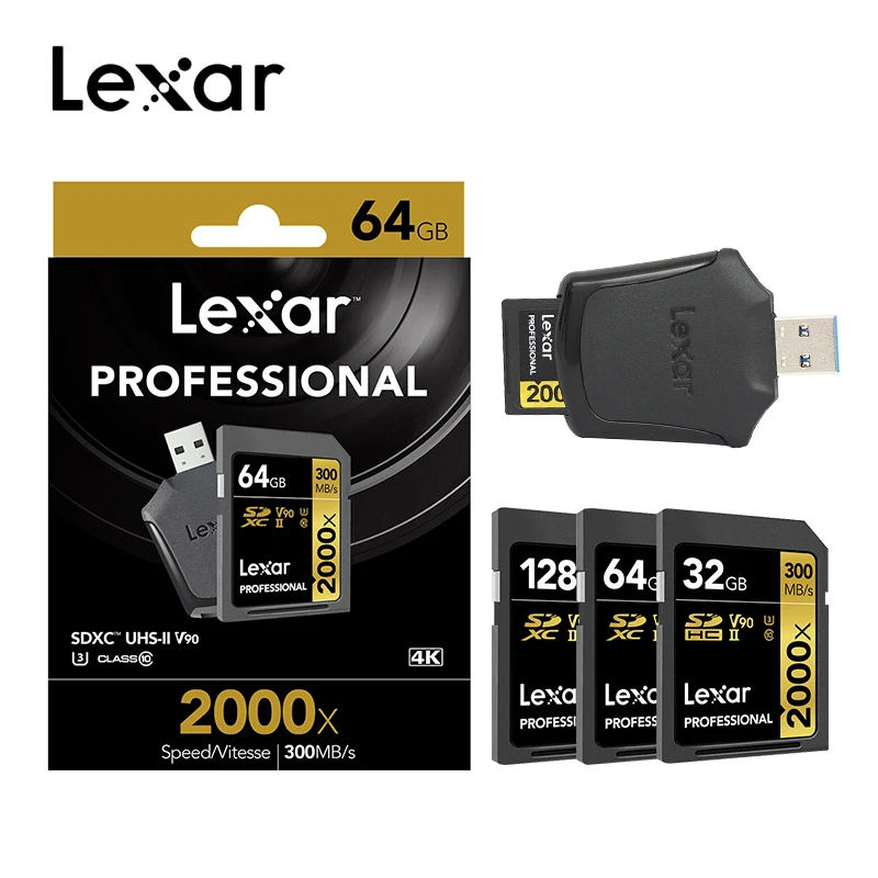 

Lexar Professional 2000x SD Card 32GB 64GB 128GB memory card UHS-II U3 high Speed 300MB/s for 4K video for 3D Camera
