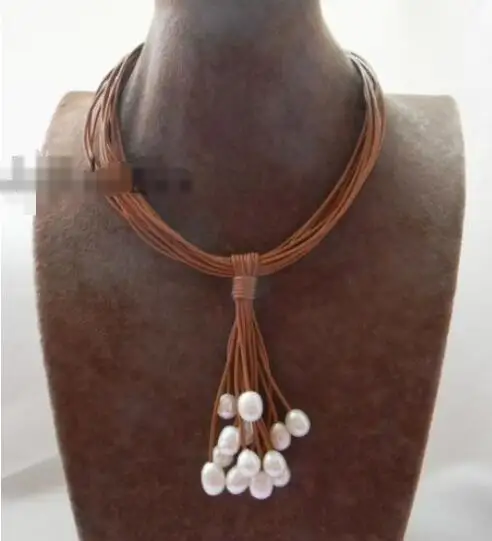 

Hot sale new Style >>>>>17.5'' 10mmx12mm White Rice Freshwater Pearl Pendant Necklace