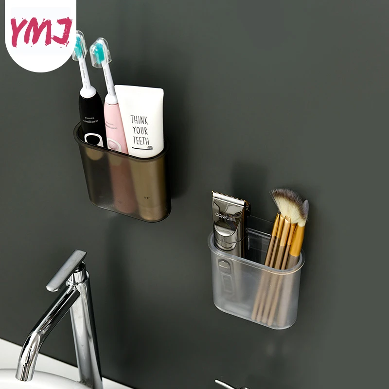 

Wall-mounted Bathroom Storage Box Toothbrush Toothpaste Holders Transparent Cosmetic Storage Box Washing Table Free Punching
