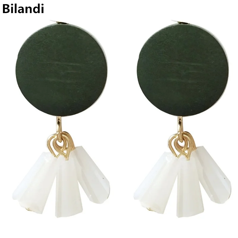

Delicate Design Glass Pendant Wood Earrings For Women Jewelry