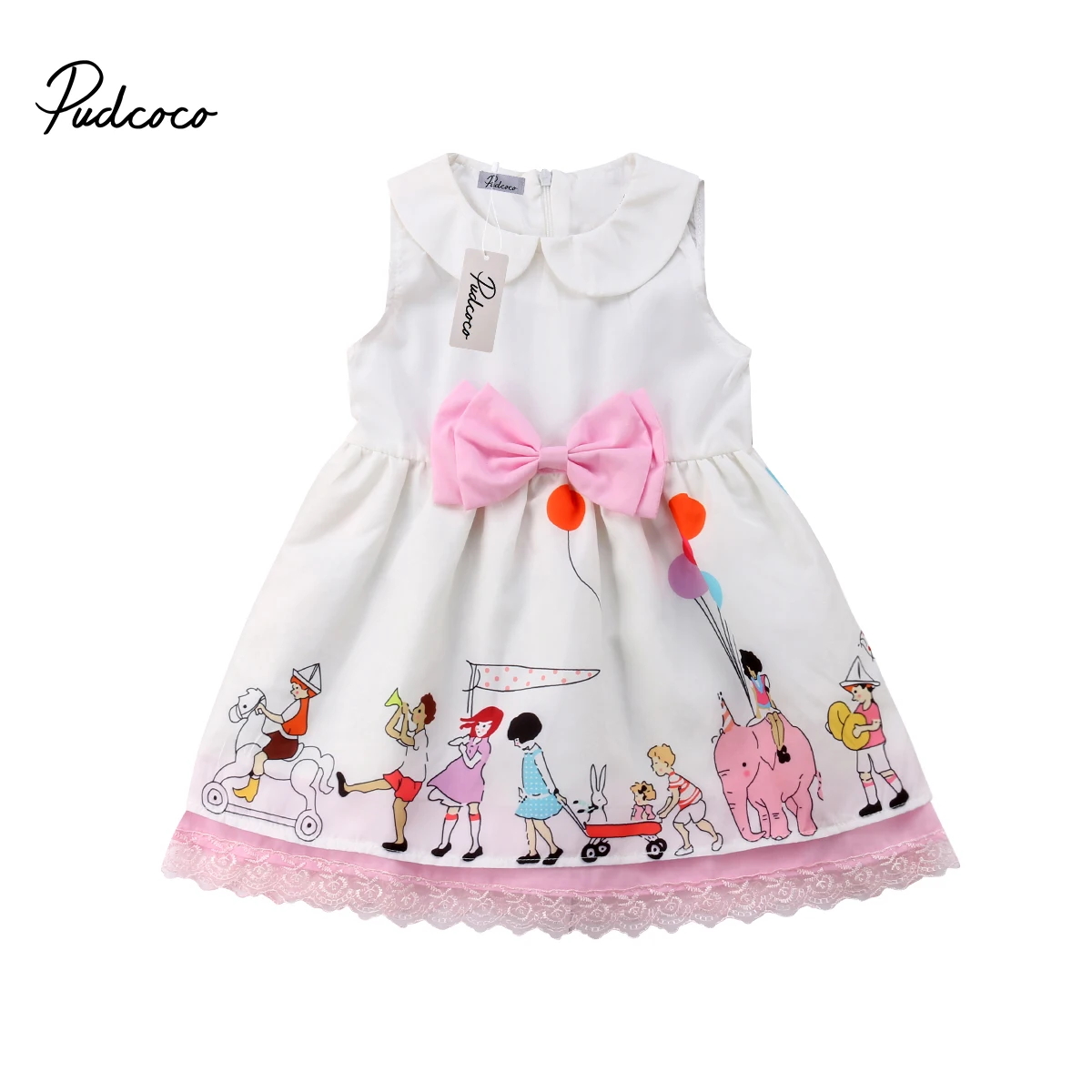 

Summer Baby Girl Dress Elegant Newborn Kid Baby Girl Lace Bowknot Sleeveless Princess Party Dress Cartoon Cute Clothing Sundress