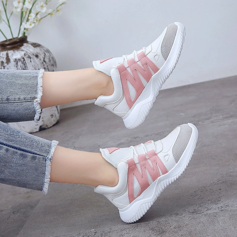 Women Shoes Women Casual Shoes Lace Up Women Flats Shoes Pink Trainers Sneakers Female Shoes Luxury Brand Basket Femme Hot Sale