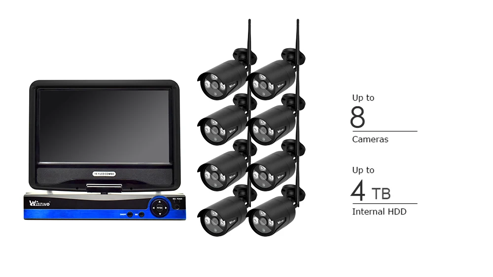 Wistino 960P IP Camera CCTV Security System Kit Wireless 4CH NVR Wifi Outdoor P2P Monitor Kits IR LCD Screen Surveillance Camera (4)