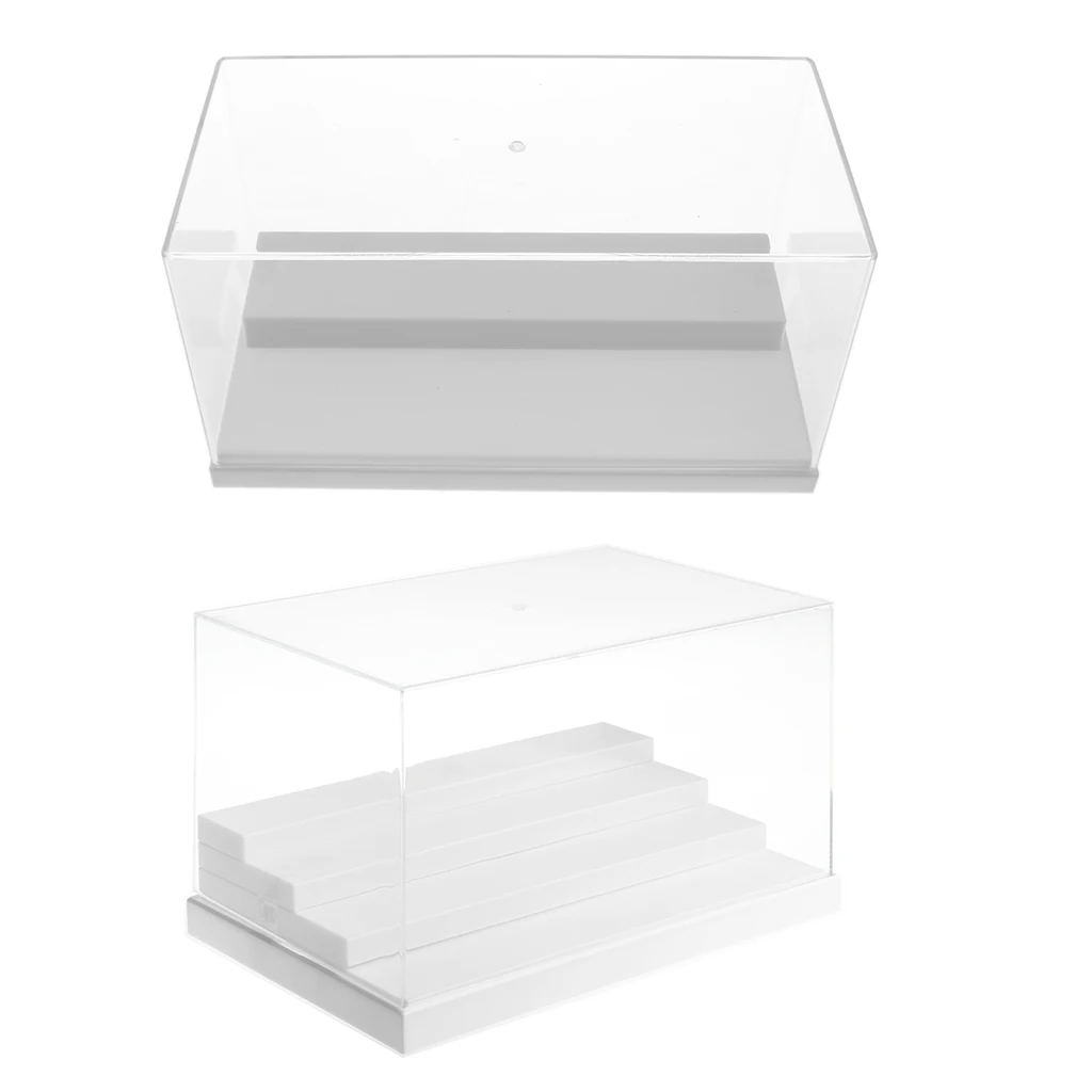 

2pcs Acrylic Display Case/Box Dustproof Stackable Protection for Figures Doll Model Statue Figurine Collection With Layer- White