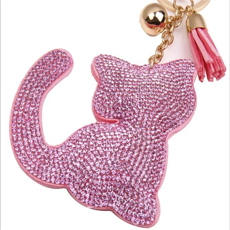 

fashion charm key chain pendant rhinestone cat leather car keychain B104
