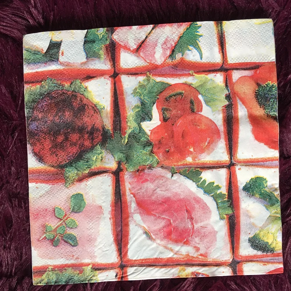 Paper napkins tissue printed delicious food vegetables fishes decoupage