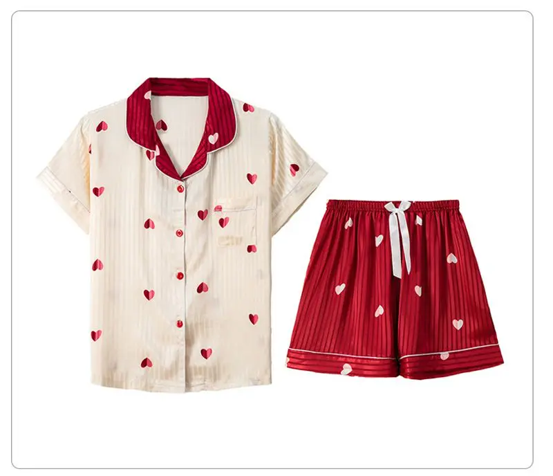 Smmoloa с коротким рукавом Printe шелковый пижамный комплект женская летняя Пижама, пикантная сорочка 2019 Новинка