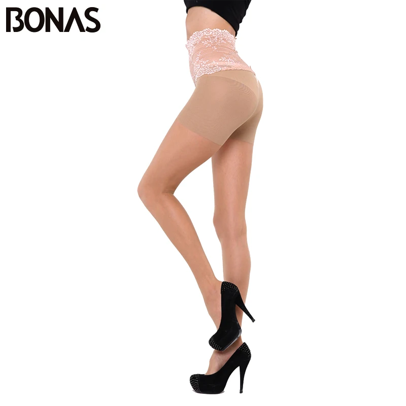 BONAS, черные нейлоновые колготки с кружевной талией, женские Чулочные изделия, бесшовные колготки, женские летние модные дышащие колготки Rajstopy Medias - Цвет: Skin