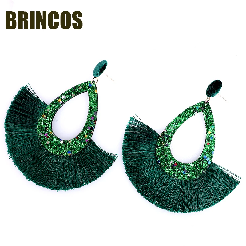 Earrings for women Neon green Tassel boho gold korean indian jewelry statement drop handmade oversize bohemia aliexpress