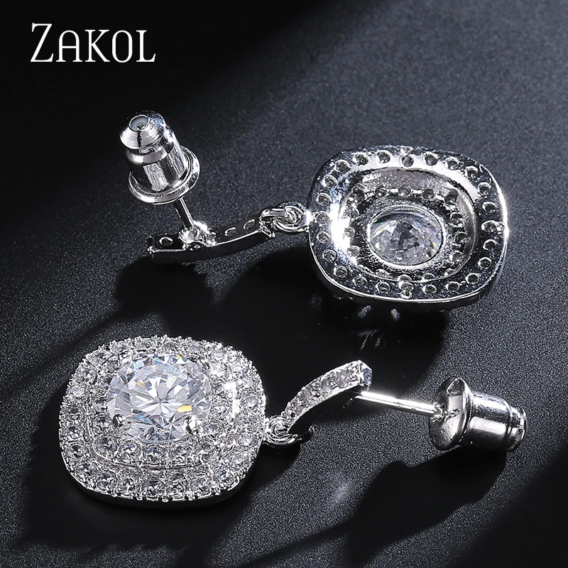 ZAKOL Classic White Color Square Shape Zirconia Crystal Earrings Necklace Set For Women Trendy Bridal Wedding Jewelry FSSP262 - Image 4