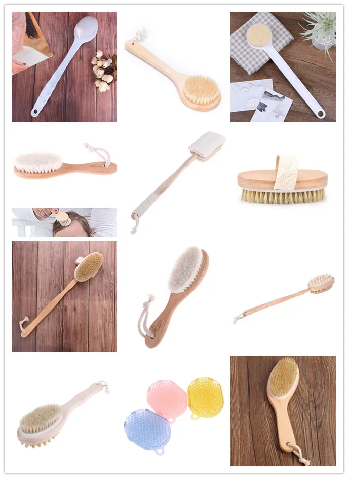 New Body Brush Natural Bristles Body Brush Scrubber Long Handle Wooden Spa Shower Brush Bath Massage Brushes Multi Style