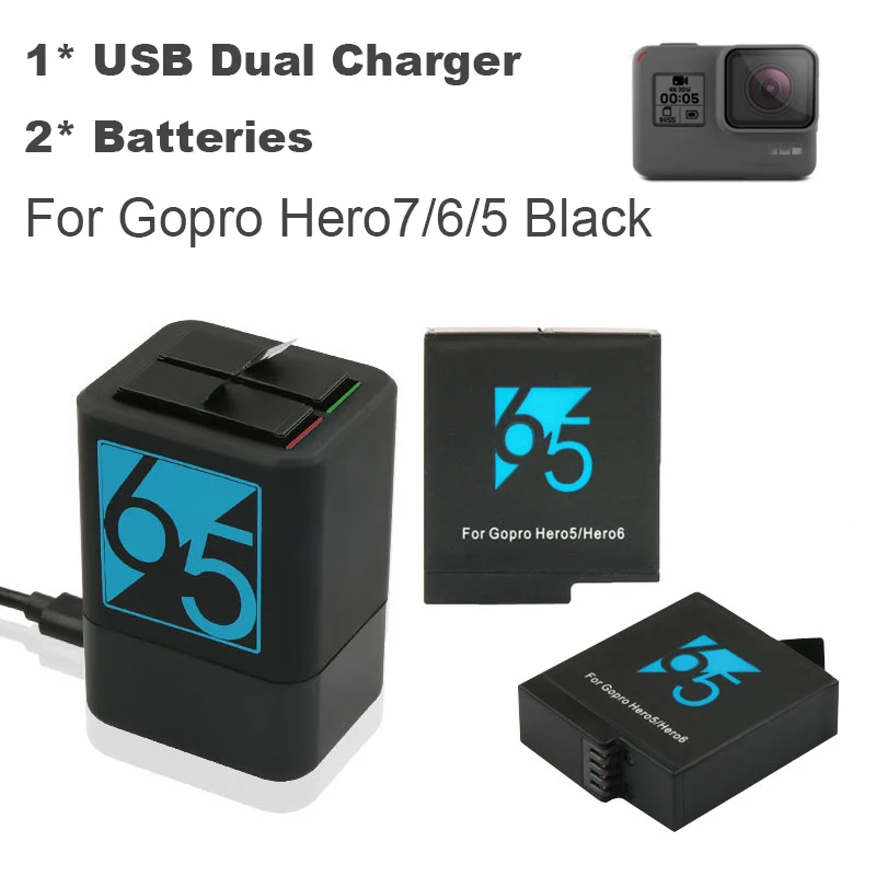 

2Pcs Hero 7 Rechargeable Battery + storage Dual Bateria Charger For GoPro Hero7 Hero6 Hero5 Black Action Camera Accessories