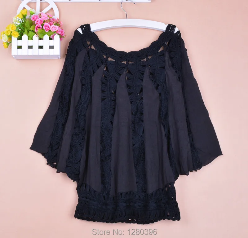 New hot sale blouse Summer autumn fashion hollow out handmade crocheted batwing sleeve cotton pullover women blouse shirt 1707 New hot sale blouse Summer autumn fashion hollow out handmade crocheted batwing sleeve cotton pullover women blouse shirt 1707