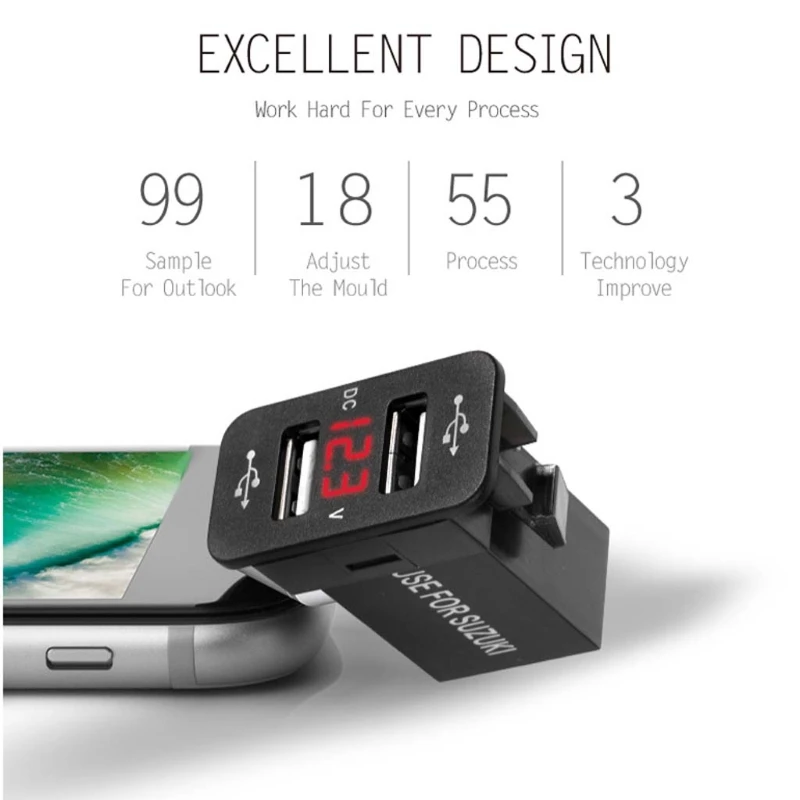 40x20 мм 12 В двойной USB Автомобильное зарядное устройство светодиодный вольтметр