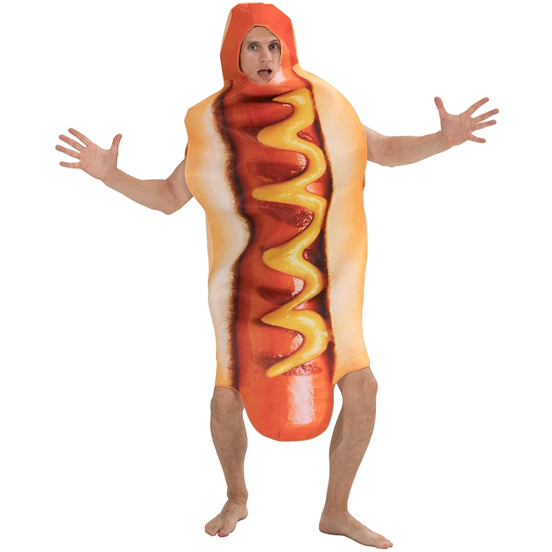 Cosplay Costume Men Festival Costume Set Men's Funny 3D Print Sausage Jumpsuit Food Hot Dog Costumes Kids Halloween Costume Adult Festival Family Matching Fancy Dress