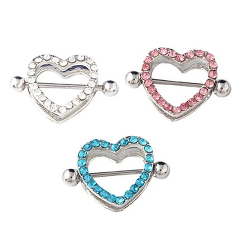 1 Pair Nipple Rings Bars Rhinestone Heart Shape Circle Body Piercing