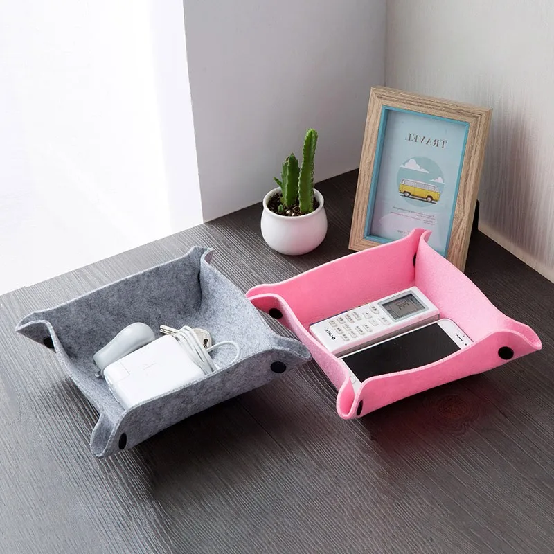 

1PC Fabric Felt Desktop Sundries Storage Tray Wearable and Durable Foldable use for Office Livingroom Coffee Table Storage Items