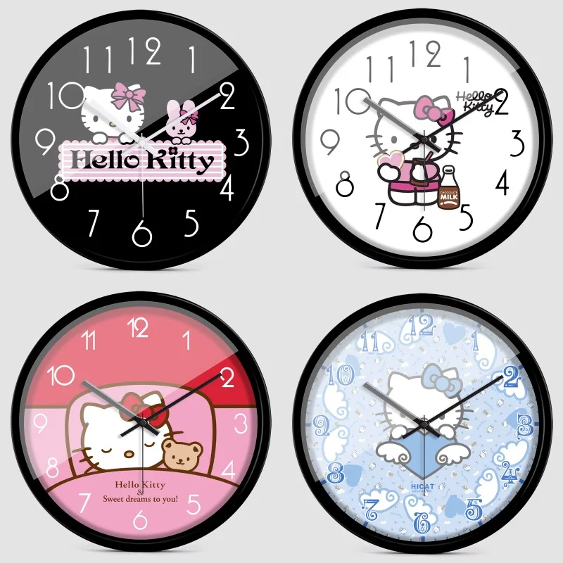 

12 inches Silent Cartoon Hello Kitty Pointer Wall Clock Colorful Modern Home Decorative Bedroom Kitchen Home Wall Clock