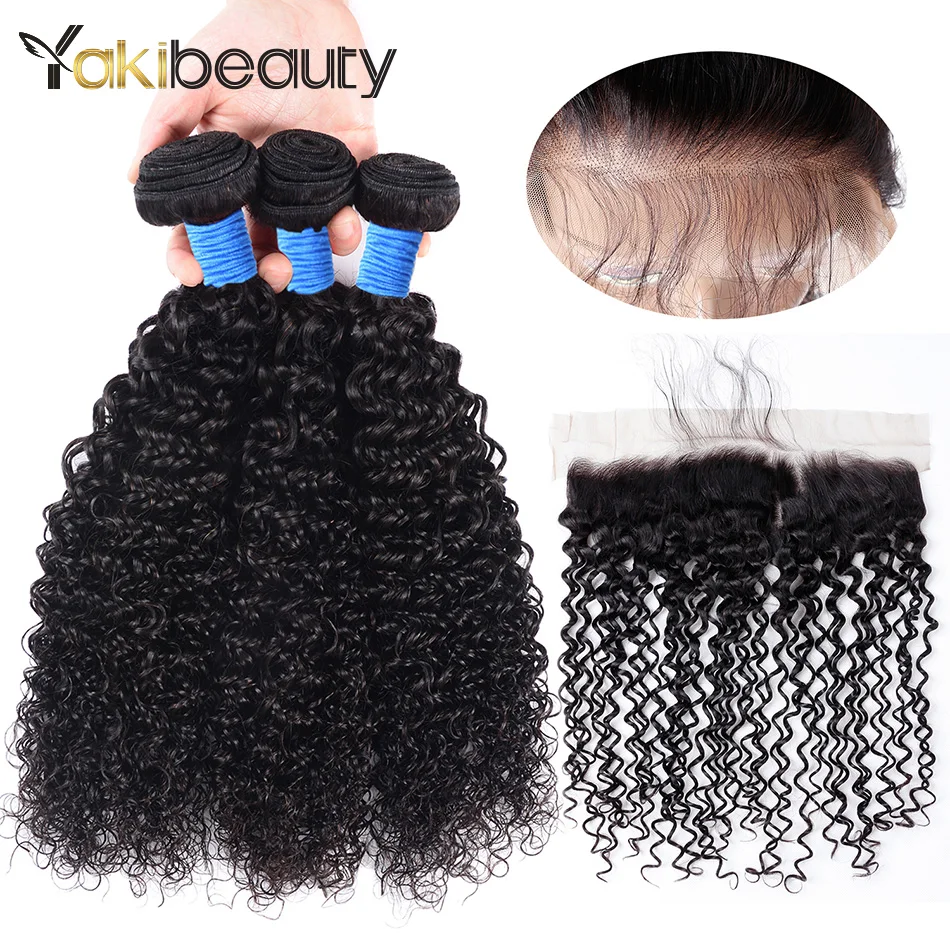 Kinky Curly 3 Bundles With Frontal Closure 4x13 Brazilian Hair Weave Bundles With Frontal Remy Human Hair Bundles With Frontal (11)