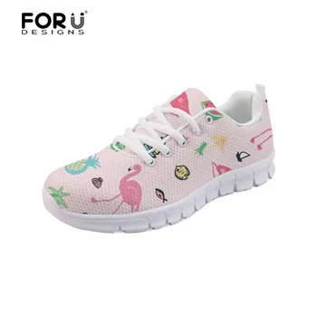 

FORUDESIGNS Flamingos Printed Women Light Weight Shoes Student Lace up Shoes Girls Sneakers Breathable Shoes Women Flats Shoes