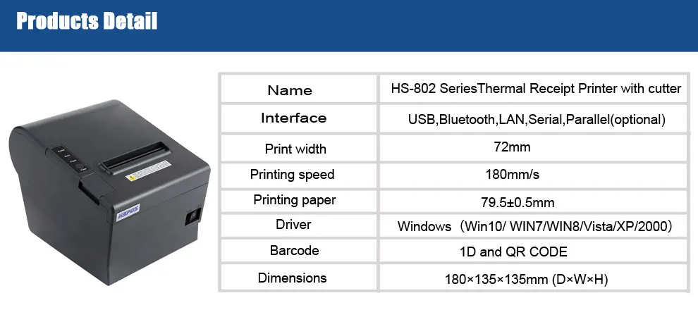 mini printer 2019 New WIFI Bluetooth receipt 80mm thermal printer Receipt Auto Cutter Support Logo Download And Print 1 Year Warranty HS 802 mini thermal printer bluetooth