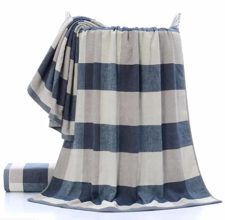 Хлопковое клетчатое полотенце высокого качества ручные полотенца для взрослых путешествия тренажерный зал мягкая вода половик полотенце для душа домашний текстиль - Цвет: MJ005-blue