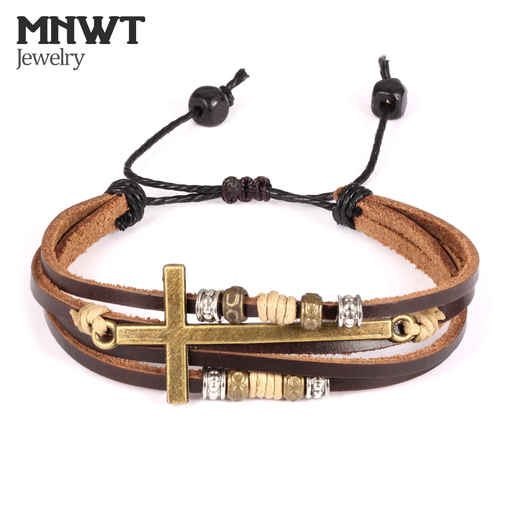 MNWT Real Leather Cross Bracelets Size Adjustable Bohemia Rope Chain