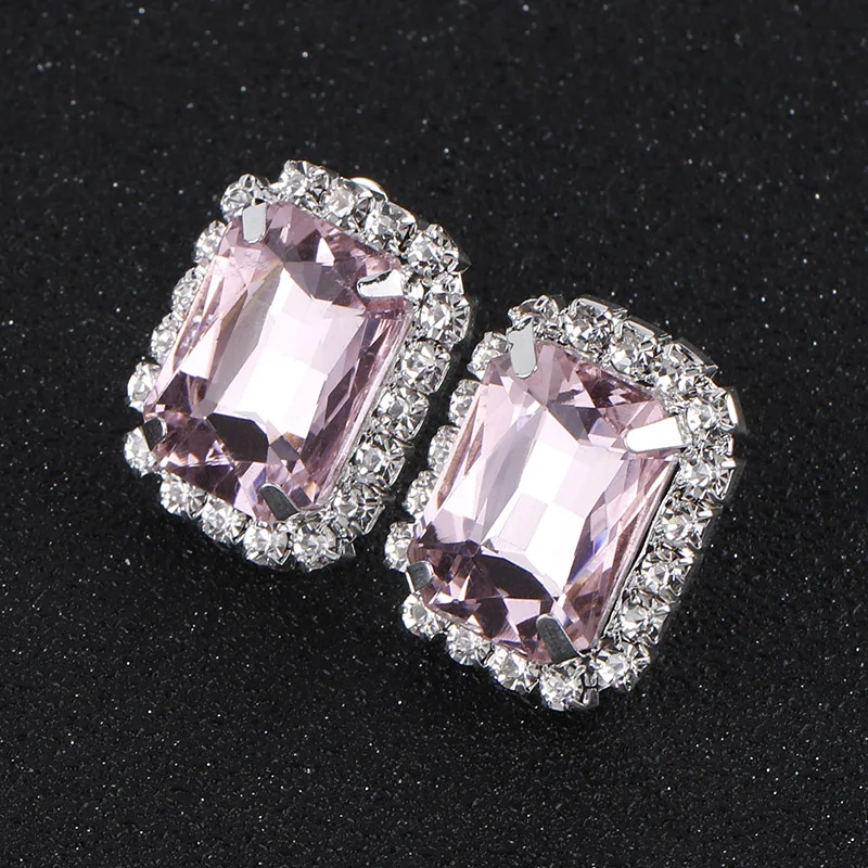 Fashion Pink Multicolor Crystal Oblong Clip Earrings For Women Jewelry Rhinestones Bridal Earrings Wedding Prom Jewelry Gifts ear clip earrings clip earrings ear clip