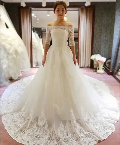 tren largo vestido de boda atractivo chispeante blanco marfil del
