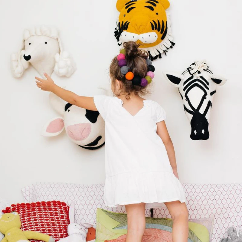 

Handmade Toy 3D Animal Head Wall Decoration Flamingo/Giraffe/Fox/Tiger/Zebra/Elephant Stuffed Doll Baby Room Wall Hanger Artwor