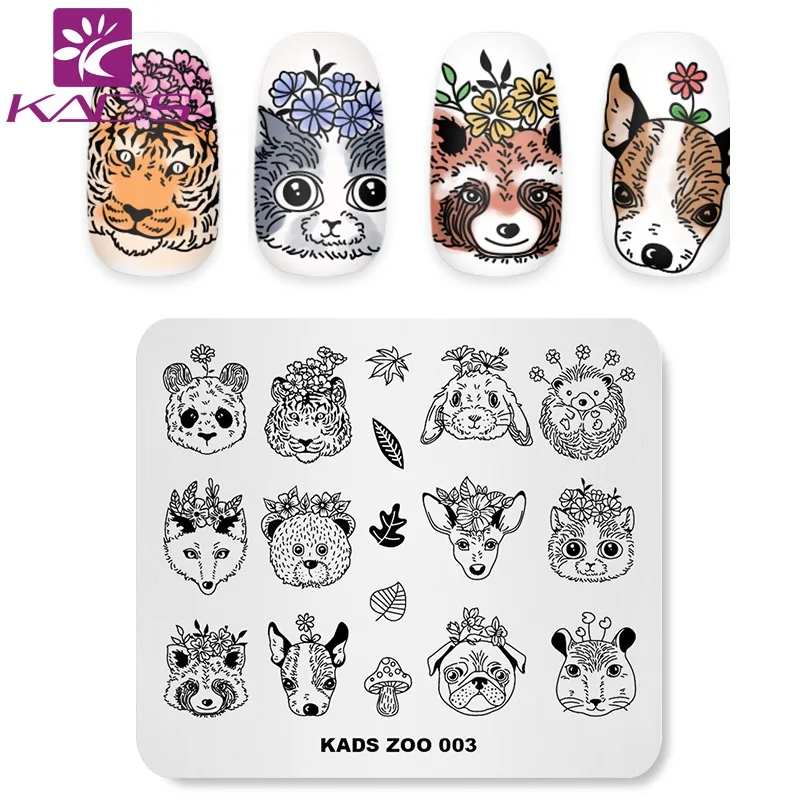 Пластины для стемпинга KADS Zoo 003 штамп ногтей изображение лисы тигра маникюрный