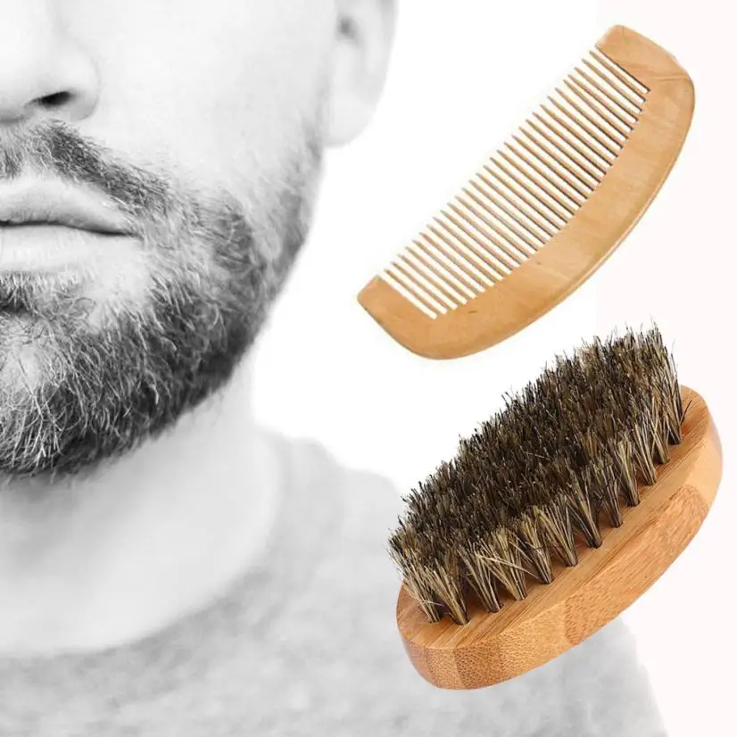 Beard brush and comb set for men Boar Hair Bristle Beard Mustache Brush