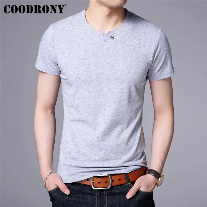 Серый COODRONY, хлопковая футболка с коротким рукавом, Мужская Уличная мода, универсальная футболка, лето, Новое поступление, Повседневная футболка для мужчин S95091 - Цвет: Серый
