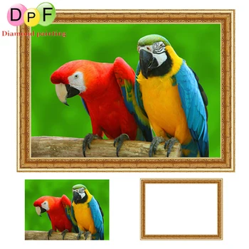 

DPF Framed Diamond Embroidery round Diamond Painting Diamond Cross Stitch Rhinestone home Decoration painting The parrot