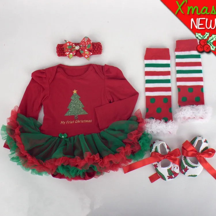 E-babe&/ ; Рождественский костюм для маленьких девочек детский комбинезон Год Вечерние Повседневная одежда платье-комбинезон, повязка на голову+ носки+ обувь
